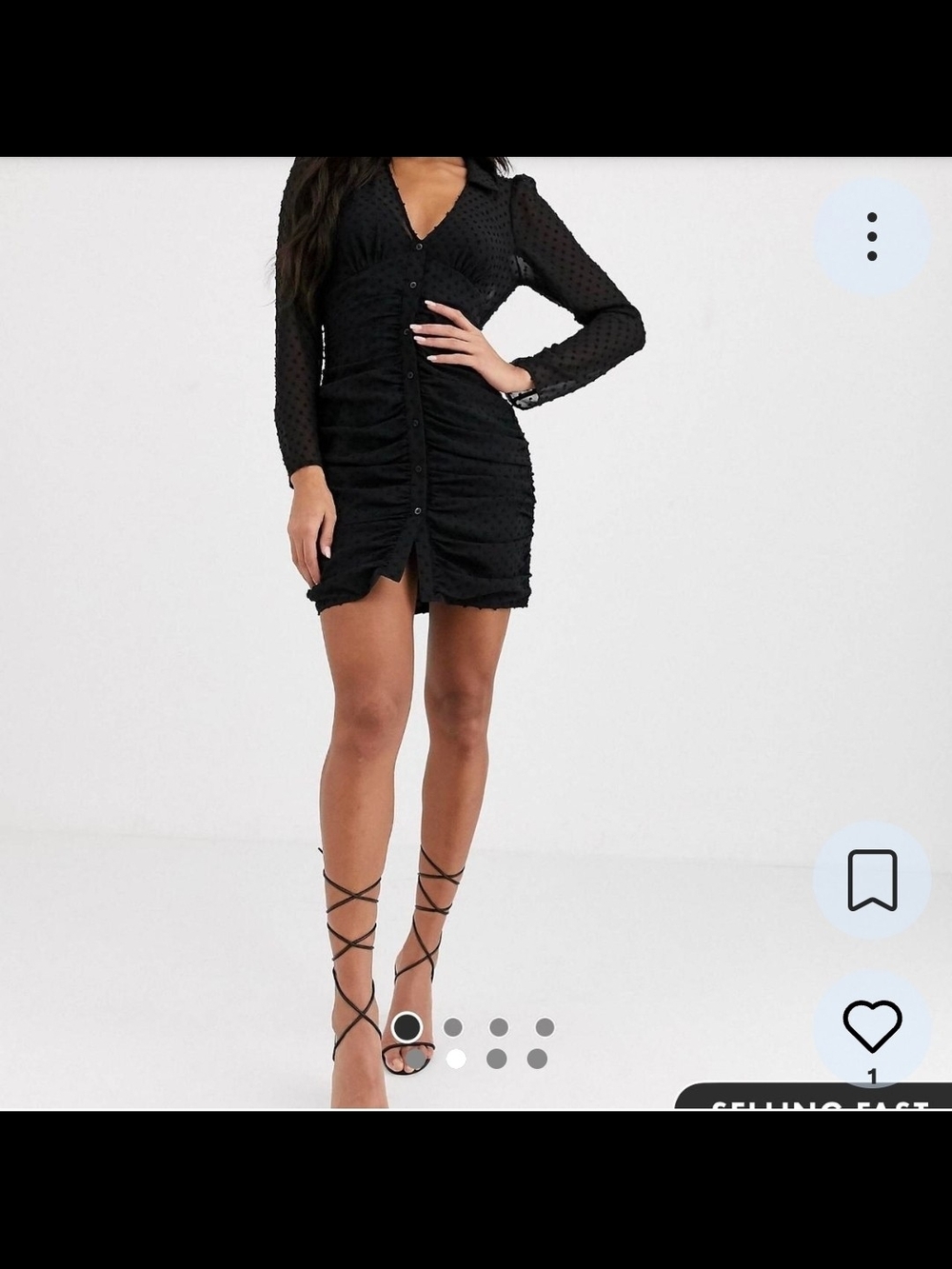 ASOS Black Button-Front Ruched Mini Dress